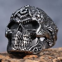 Hip-Hop Streetwear Skull 304 Stainless Steel Carving Men's Rings main image 1