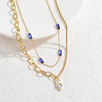 Wholesale Jewelry Elegant Rectangle Steel Rhinestones 18K Gold Plated Plating Inlay Layered Necklaces sku image 2
