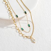 Wholesale Jewelry Elegant Rectangle Steel Rhinestones 18K Gold Plated Plating Inlay Layered Necklaces sku image 1