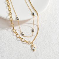 Wholesale Jewelry Elegant Rectangle Steel Rhinestones 18K Gold Plated Plating Inlay Layered Necklaces sku image 3
