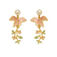 1 Pair Y2K Simple Style Flower Plating Inlay Copper Pearl Copper 18K Gold Plated Drop Earrings main image 5