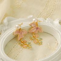 1 Pair Y2K Simple Style Flower Plating Inlay Copper Pearl Copper 18K Gold Plated Drop Earrings main image 2
