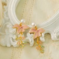 1 Pair Y2K Simple Style Flower Plating Inlay Copper Pearl Copper 18K Gold Plated Drop Earrings main image 4