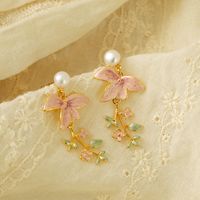1 Pair Y2K Simple Style Flower Plating Inlay Copper Pearl Copper 18K Gold Plated Drop Earrings main image 1
