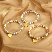 Vintage Style Classic Style Round Heart Shape 304 Stainless Steel Resin Beaded 18K Gold Plated Women's Bracelets main image 8