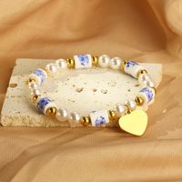 Vintage Style Classic Style Round Heart Shape 304 Stainless Steel Resin Beaded 18K Gold Plated Women's Bracelets main image 9