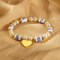 Vintage Style Classic Style Round Heart Shape 304 Stainless Steel Resin Beaded 18K Gold Plated Women's Bracelets main image 5