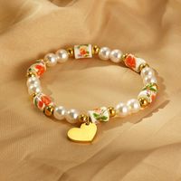 Vintage Style Classic Style Round Heart Shape 304 Stainless Steel Resin Beaded 18K Gold Plated Women's Bracelets main image 6