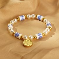 Vintage Style Classic Style Round Heart Shape 304 Stainless Steel Resin Beaded 18K Gold Plated Women's Bracelets main image 7