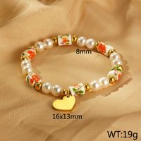 Vintage Style Classic Style Round Heart Shape 304 Stainless Steel Resin Beaded 18K Gold Plated Women's Bracelets sku image 3