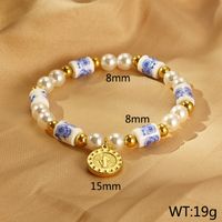 Estilo Vintage Estilo Clásico Ronda Forma De Corazón Acero Inoxidable 304 Resina Con Cuentas Chapados en oro de 18k Mujeres Pulsera sku image 1