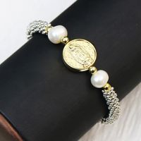 Wholesale Elegant Vintage Style Luxurious Round Copper Pearl Plating Bracelets sku image 1