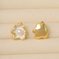 1 Pair IG Style Lady Classic Style Irregular Clouds Enamel Inlay Copper Freshwater Pearl Zircon 18K Gold Plated Ear Studs main image 5
