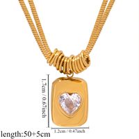 Titanium Steel 18K Gold Plated Retro Inlay Heart Shape Rectangle Zircon Pendant Necklace main image 2