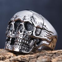 Hip-Hop Streetwear Skull 304 Stainless Steel Carving Men's Rings main image 4