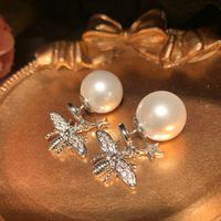 1 Pair Elegant Lady Modern Style Bee Inlay Copper Artificial Pearls Zircon Ear Studs main image 3