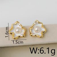 1 Pair IG Style Lady Classic Style Irregular Clouds Enamel Inlay Copper Freshwater Pearl Zircon 18K Gold Plated Ear Studs sku image 1