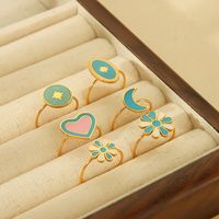 IG Style Cute Classic Style Moon Heart Shape Flower 304 Stainless Steel 18K Gold Plated Open Rings In Bulk main image 9