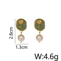 1 Pair Elegant Vintage Style Lady Rose Enamel Inlay Copper Freshwater Pearl Drop Earrings sku image 1