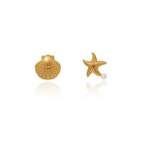 1 Pair Beach Sweet Starfish Shell Asymmetrical Inlay Copper Pearl Gold Plated Ear Studs main image 6