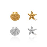 1 Pair Beach Sweet Starfish Shell Asymmetrical Inlay Copper Pearl Gold Plated Ear Studs main image 5
