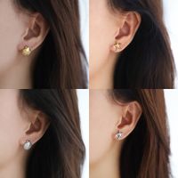 1 Pair Beach Sweet Starfish Shell Asymmetrical Inlay Copper Pearl Gold Plated Ear Studs main image 1