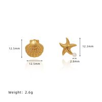 1 Pair Beach Sweet Starfish Shell Asymmetrical Inlay Copper Pearl Gold Plated Ear Studs sku image 2