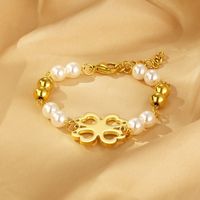 304 Stainless Steel Resin Simple Style Beaded Hollow Out Flower Bracelets main image 5