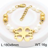 304 Stainless Steel Resin Simple Style Beaded Hollow Out Flower Bracelets sku image 1