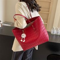 Women's Large Pu Leather Solid Color Lingge Basic Classic Style Zipper Tote Bag main image 4