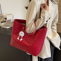 Women's Large Pu Leather Solid Color Lingge Basic Classic Style Zipper Tote Bag main image 7