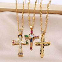 Copper 18K Gold Plated Modern Style Simple Style Plating Inlay Cross Zircon Pendant Necklace main image 1