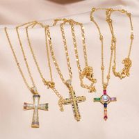 Copper 18K Gold Plated Modern Style Simple Style Plating Inlay Cross Zircon Pendant Necklace main image 2