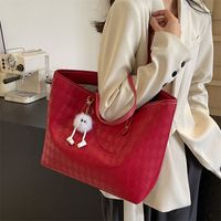 Women's Large Pu Leather Solid Color Lingge Basic Classic Style Zipper Tote Bag sku image 3