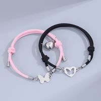 Sweet Simple Style Heart Shape Butterfly Alloy Rope Magnetic Hollow Out Couple Bracelets main image 1
