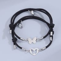 Sweet Simple Style Heart Shape Butterfly Alloy Rope Magnetic Hollow Out Couple Bracelets main image 7