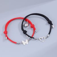 Sweet Simple Style Heart Shape Butterfly Alloy Rope Magnetic Hollow Out Couple Bracelets main image 3