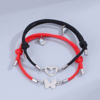 Sweet Simple Style Heart Shape Butterfly Alloy Rope Magnetic Hollow Out Couple Bracelets main image 6