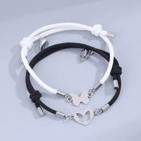 Sweet Simple Style Heart Shape Butterfly Alloy Rope Magnetic Hollow Out Couple Bracelets main image 9