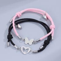 Dulce Estilo Simple Forma De Corazón Mariposa Aleación Soga Magnético Ahuecar Pareja Pulsera main image 5