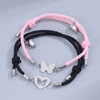 Sweet Simple Style Heart Shape Butterfly Alloy Rope Magnetic Hollow Out Couple Bracelets main image 5