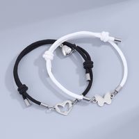 Sweet Simple Style Heart Shape Butterfly Alloy Rope Magnetic Hollow Out Couple Bracelets main image 4