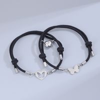 Sweet Simple Style Heart Shape Butterfly Alloy Rope Magnetic Hollow Out Couple Bracelets main image 8