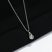 Sterling Silver Elegant Simple Style Hollow Out Inlay Water Droplets Zircon Pendant Necklace sku image 1