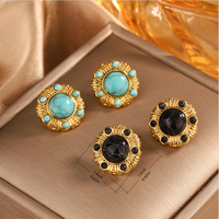 1 Paire Style Vintage Style Simple Géométrique Ovale Placage Incruster Acier Inoxydable 304 Perles Artificielles Turquoise Opale Plaqué Or 18K Boucles D'Oreilles main image 3