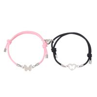 Sweet Simple Style Heart Shape Butterfly Alloy Rope Magnetic Hollow Out Couple Bracelets sku image 4