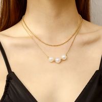 304 Stainless Steel 18K Gold Plated Simple Style Plating Inlay Heart Shape Turquoise Shell Double Layer Necklaces main image 1