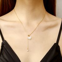 304 Stainless Steel 18K Gold Plated Simple Style Plating Inlay Heart Shape Turquoise Shell Double Layer Necklaces main image 8