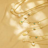 304 Stainless Steel 18K Gold Plated Simple Style Plating Inlay Heart Shape Turquoise Shell Double Layer Necklaces main image 10