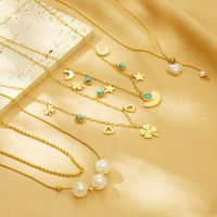 304 Stainless Steel 18K Gold Plated Simple Style Plating Inlay Heart Shape Turquoise Shell Double Layer Necklaces main image 2